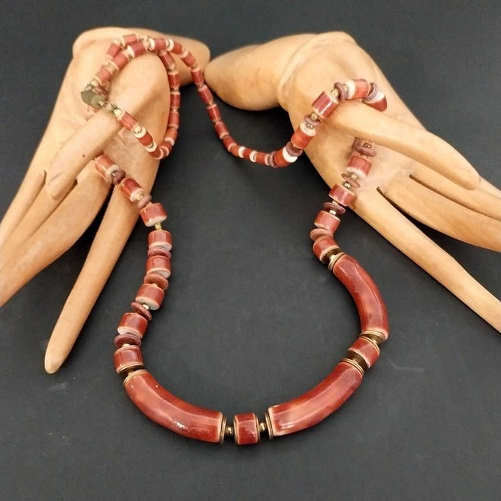 Antique Vintage Beaded Necklace Reddish Brown - image 1