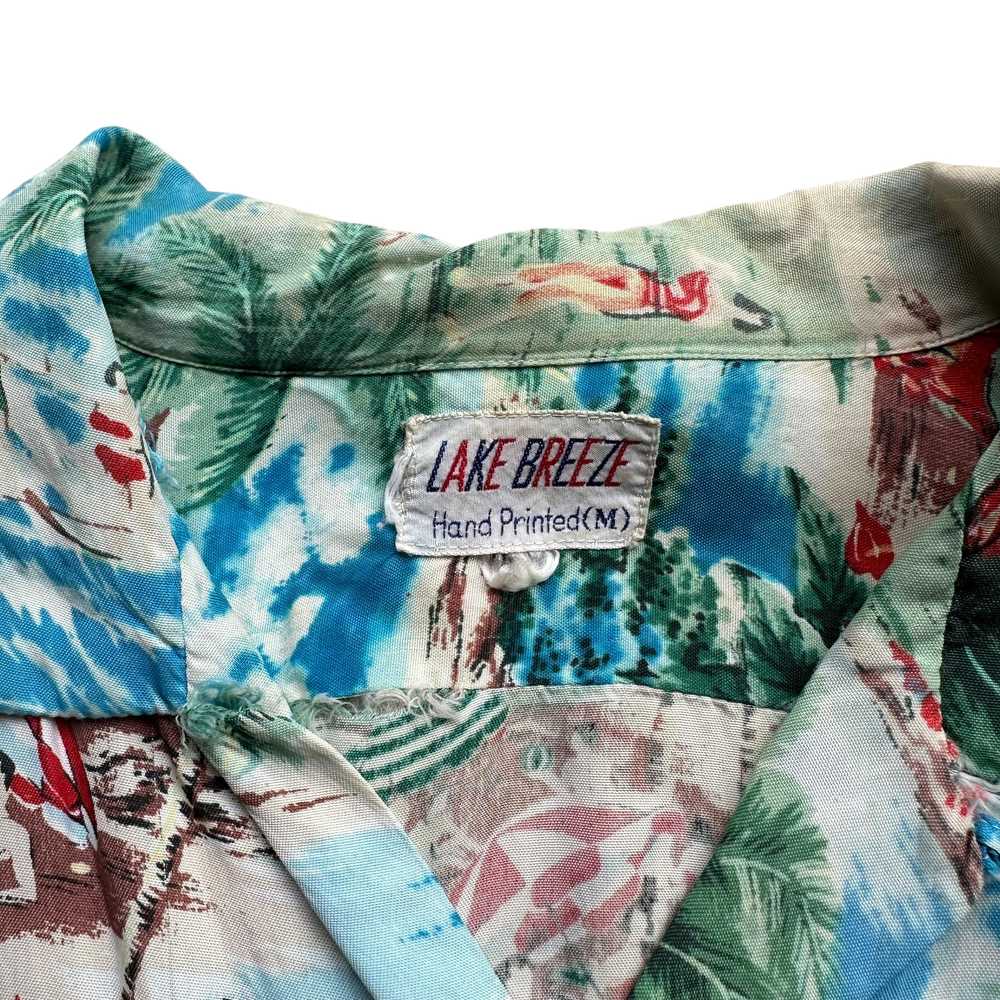 60s Rayon hand printed aloha shirt small - image 3