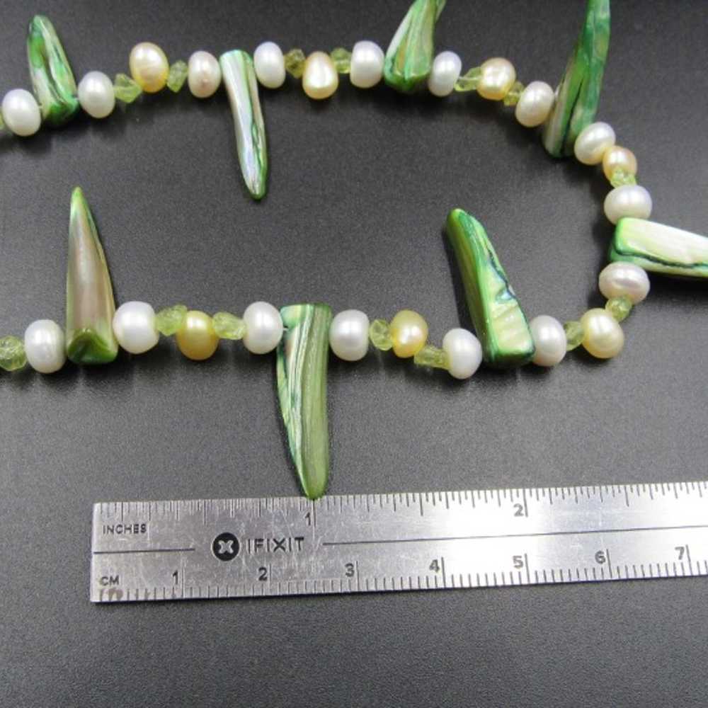 18" Sterling Silver Real Pearl & Green Shell Neck… - image 4