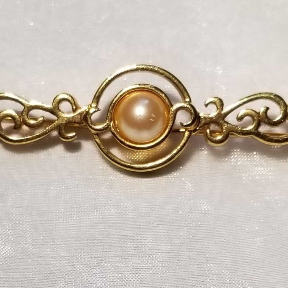 Vintage 1970s MONET  Faux Pearl Bar Pin - image 1