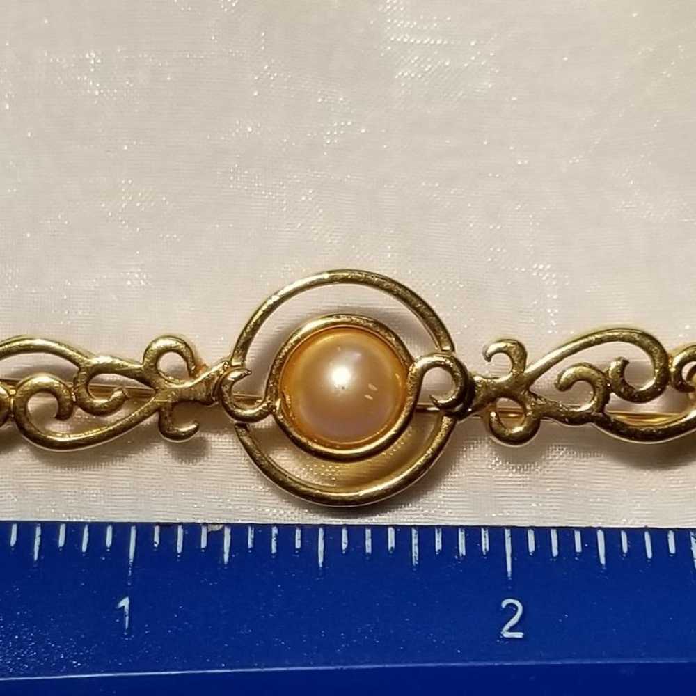 Vintage 1970s MONET  Faux Pearl Bar Pin - image 2