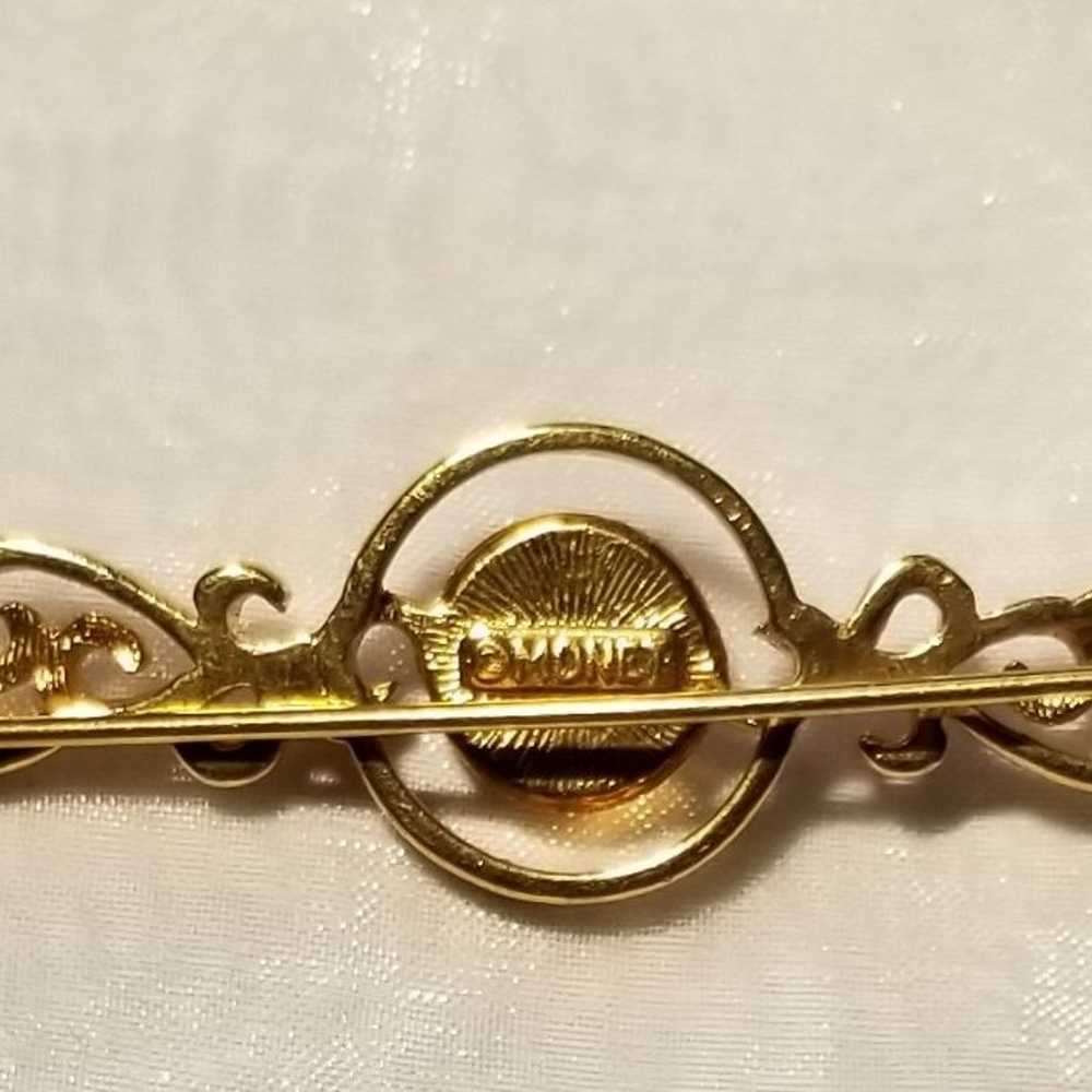 Vintage 1970s MONET  Faux Pearl Bar Pin - image 4