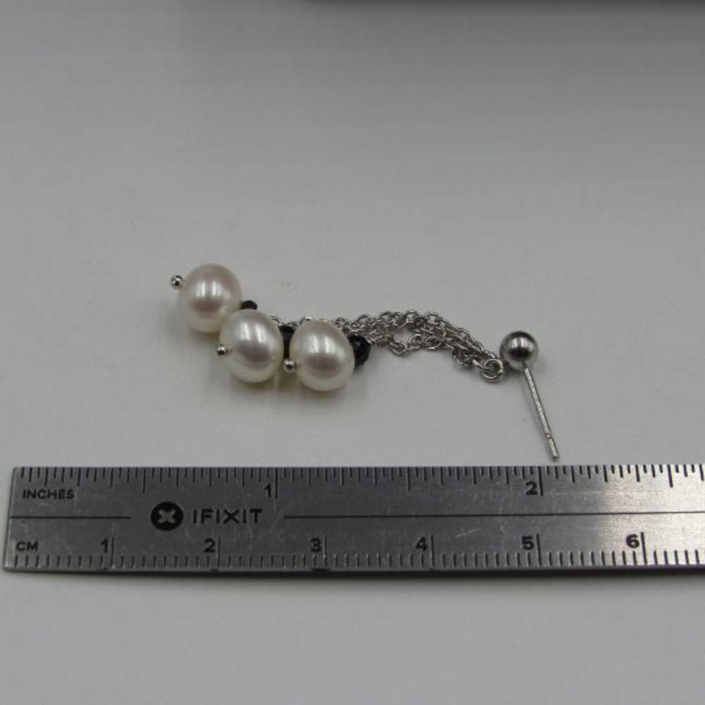 Sterling Genuine Hanging Pearl Earrings - image 4