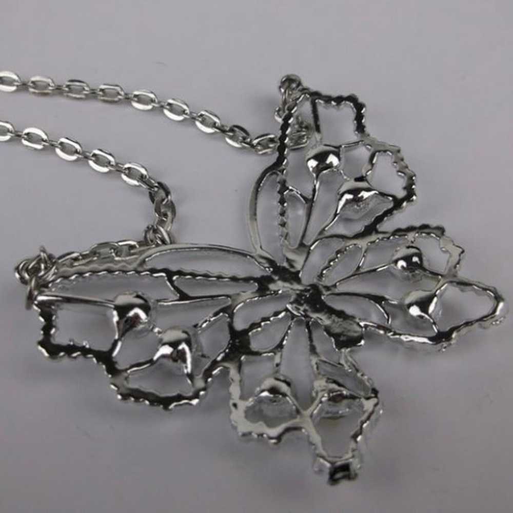 Vintage 1960s Rhinestone Butterfly Necklace 22" - image 3