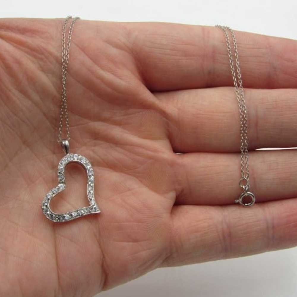 18" Sterling Unique Heart CZ Necklace - image 2