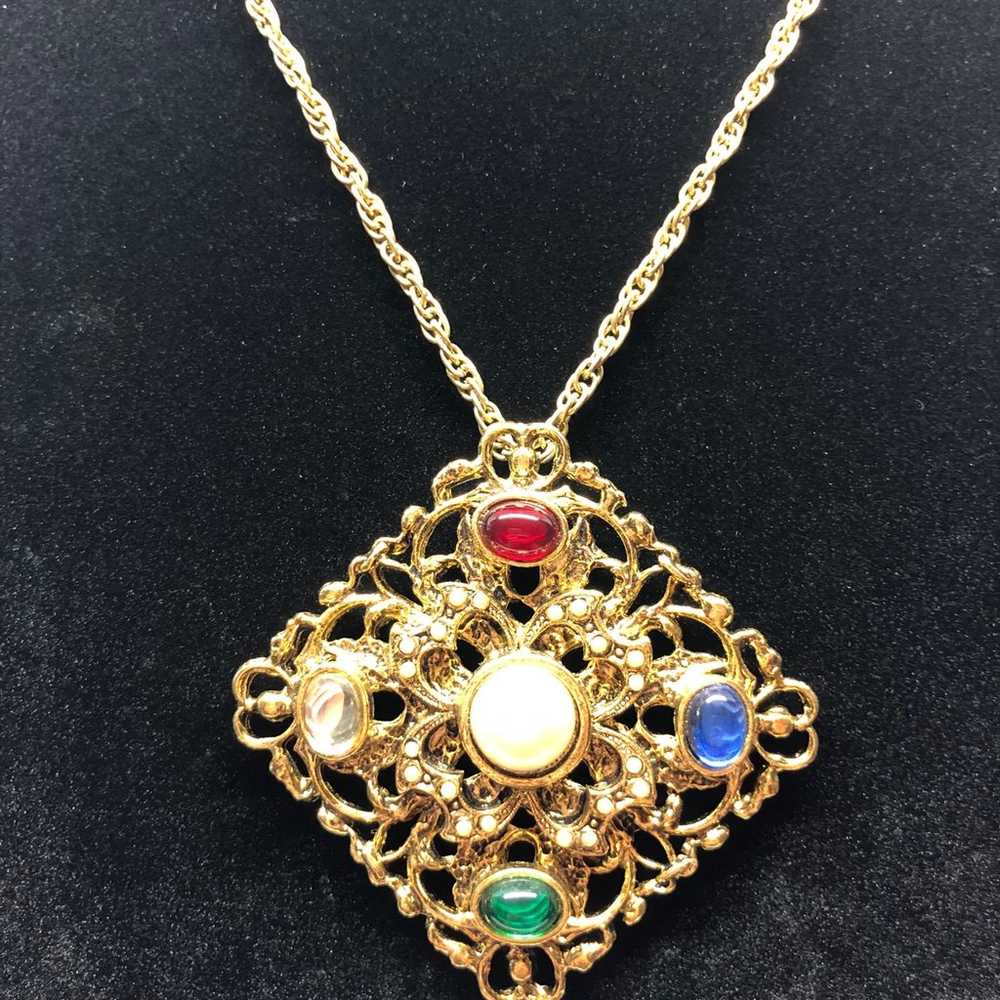 Vintage Gold-Tone Statement Ornate Necklace - image 2