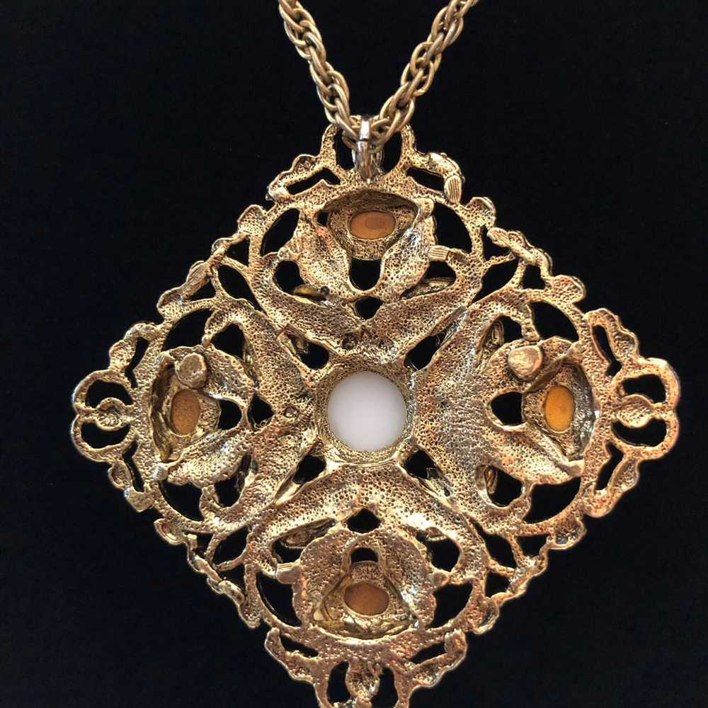 Vintage Gold-Tone Statement Ornate Necklace - image 6