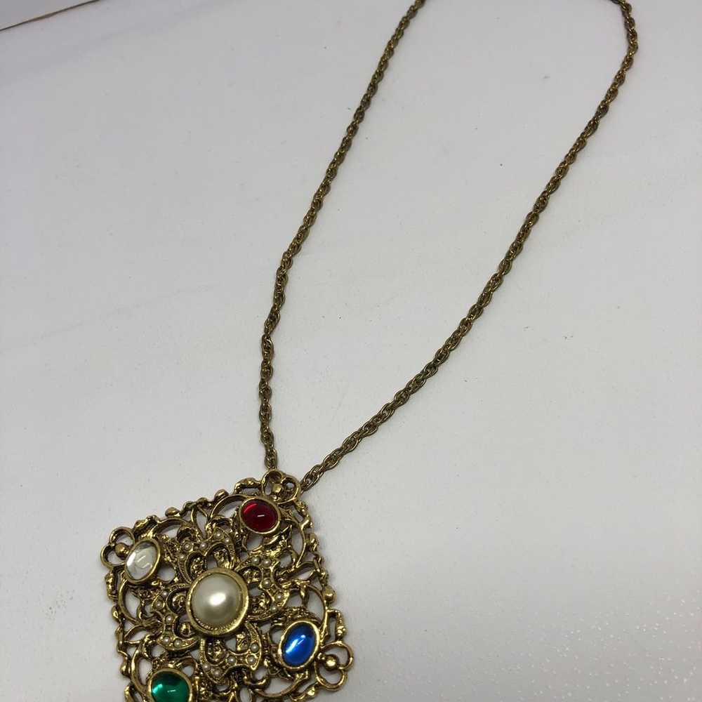 Vintage Gold-Tone Statement Ornate Necklace - image 8