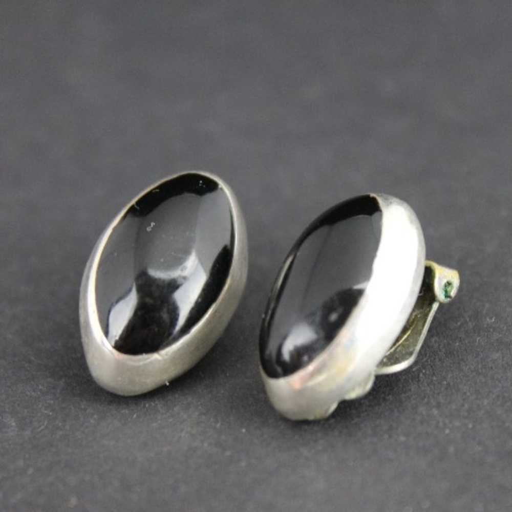 vintage BLACK ONYX earings STERLING SILVER mid ce… - image 1