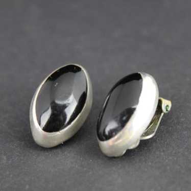 vintage BLACK ONYX earings STERLING SILVER mid ce… - image 1