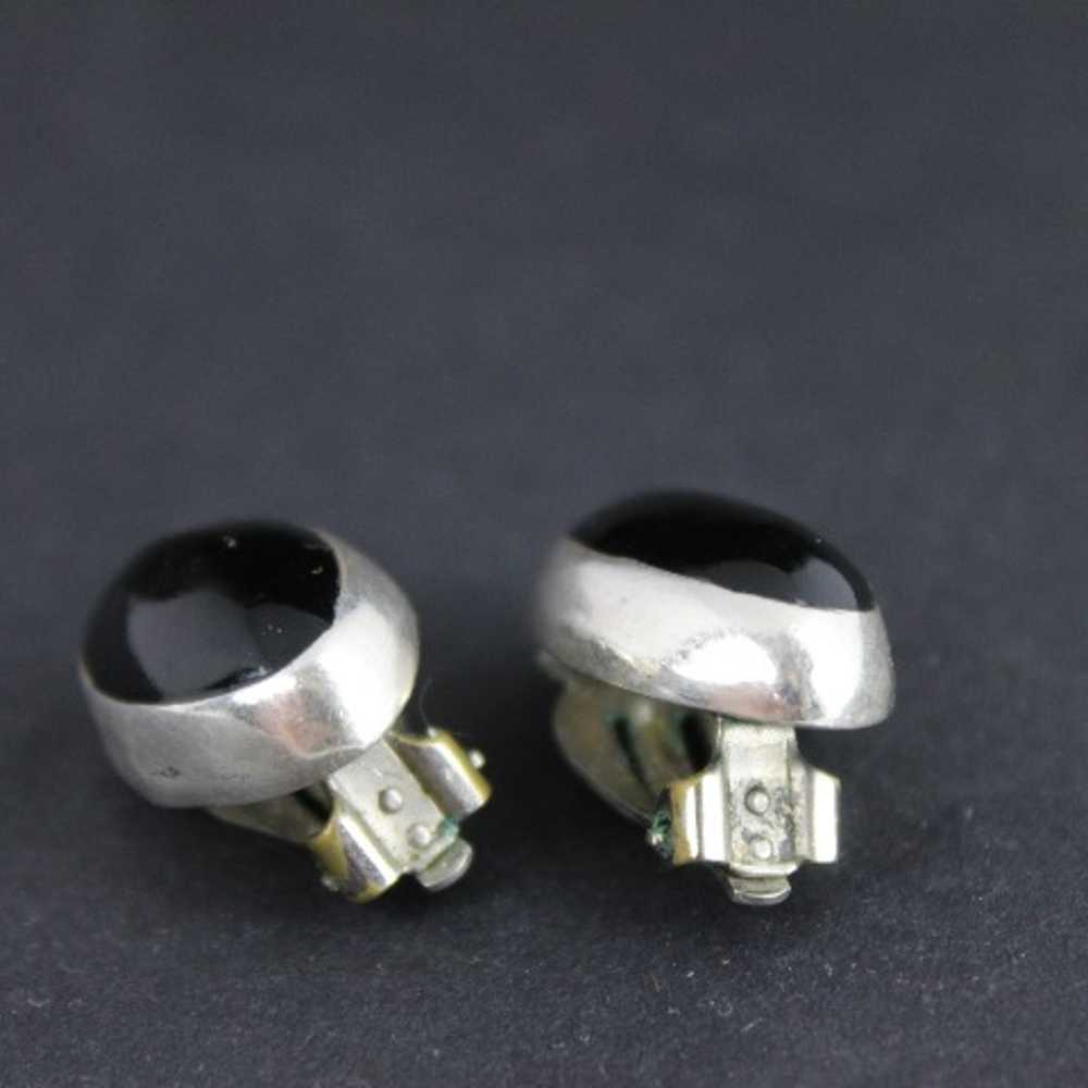 vintage BLACK ONYX earings STERLING SILVER mid ce… - image 3