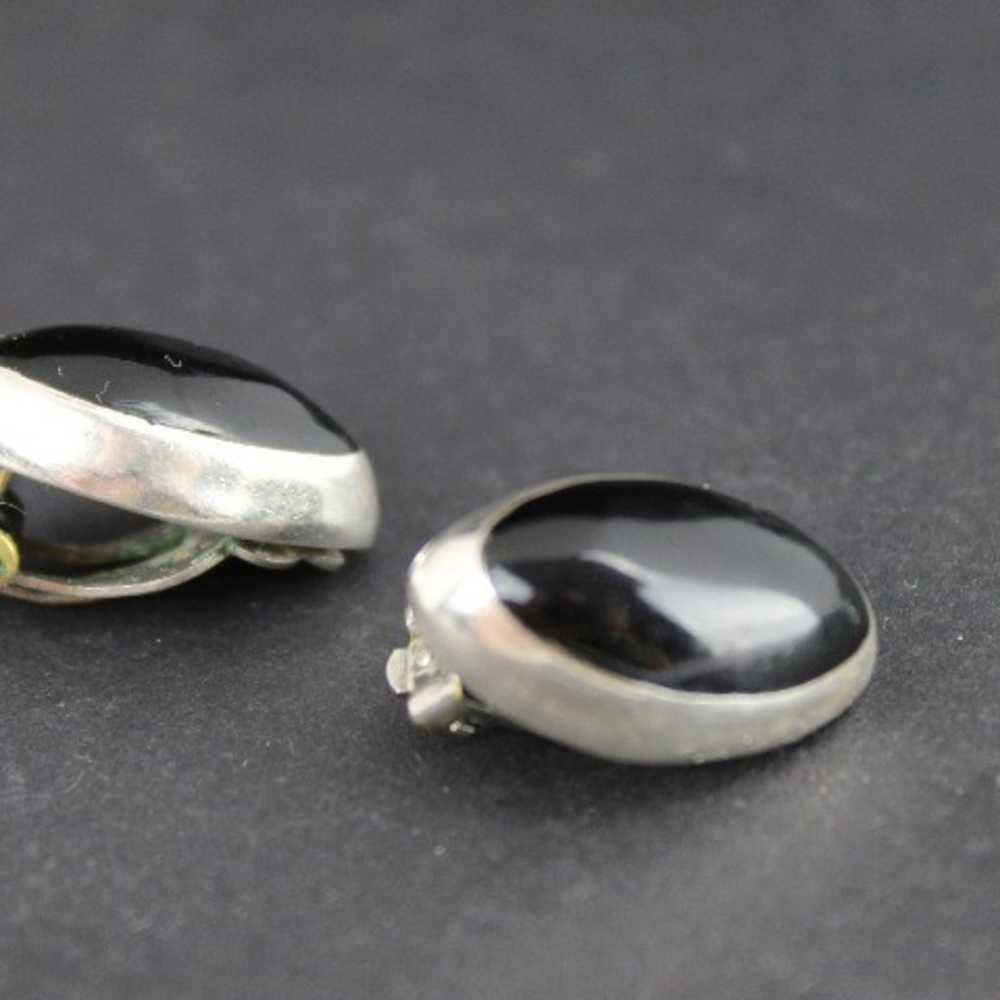 vintage BLACK ONYX earings STERLING SILVER mid ce… - image 4