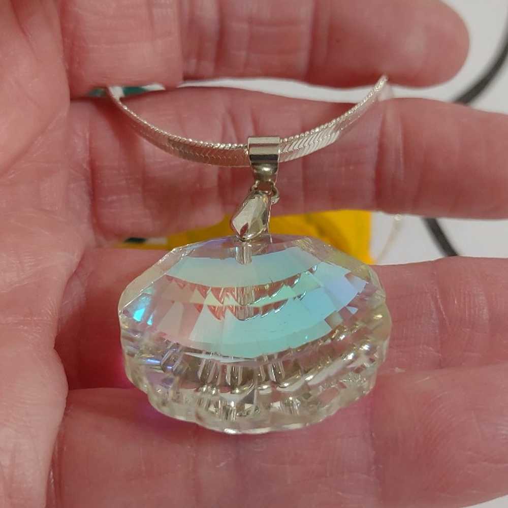 Seashell Crystal pendant 925 Sterling vintage - image 3