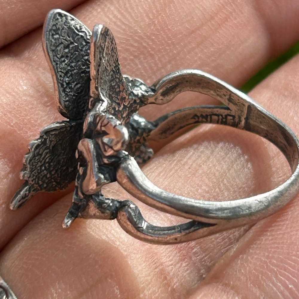 Vintage sterling silver solid butterfly fairy 3D … - image 10