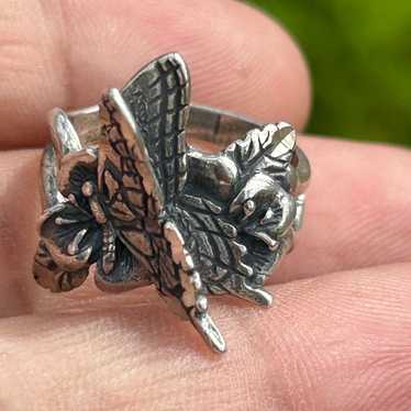 Vintage sterling silver solid butterfly fairy 3D … - image 1