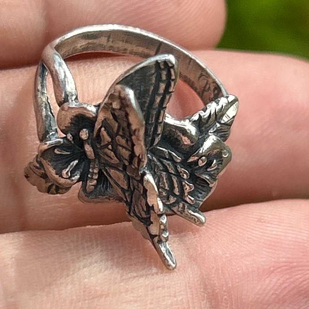 Vintage sterling silver solid butterfly fairy 3D … - image 3