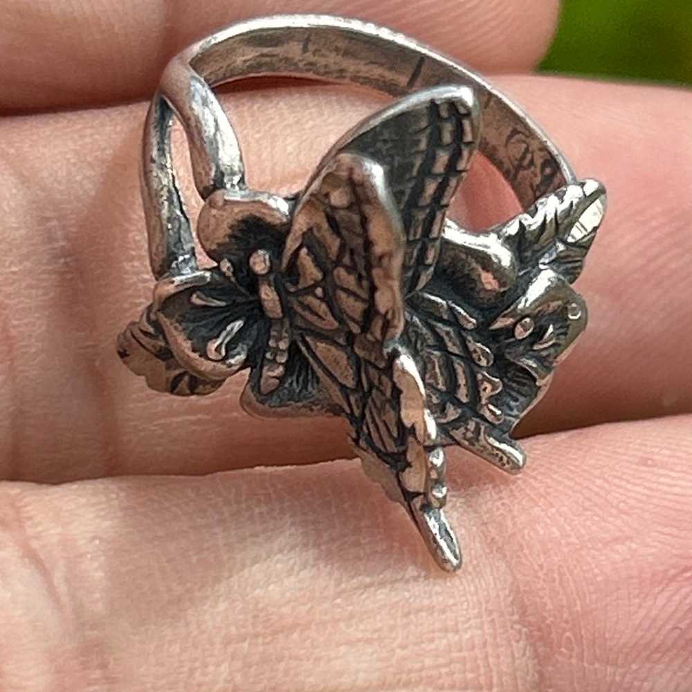 Vintage sterling silver solid butterfly fairy 3D … - image 5