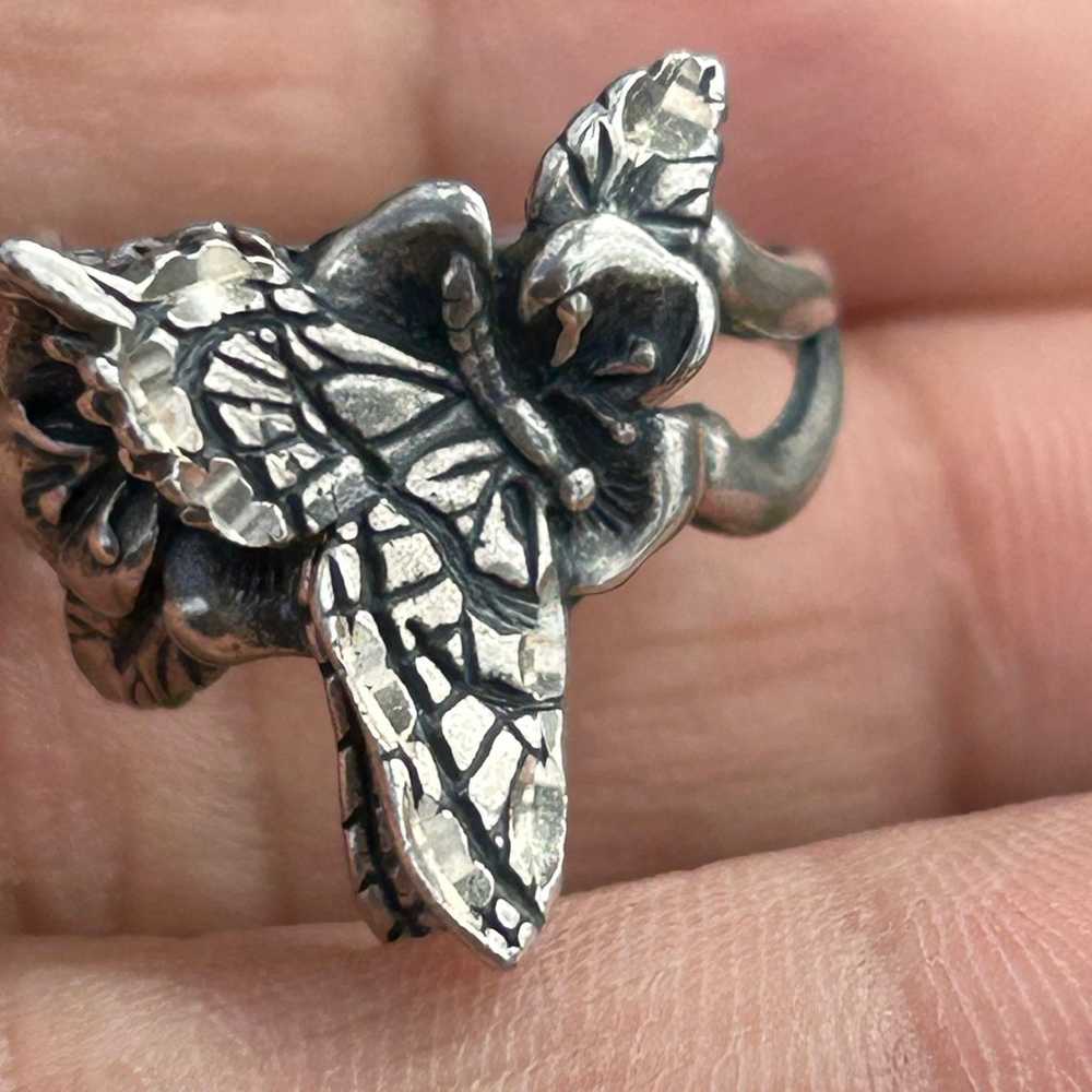 Vintage sterling silver solid butterfly fairy 3D … - image 7