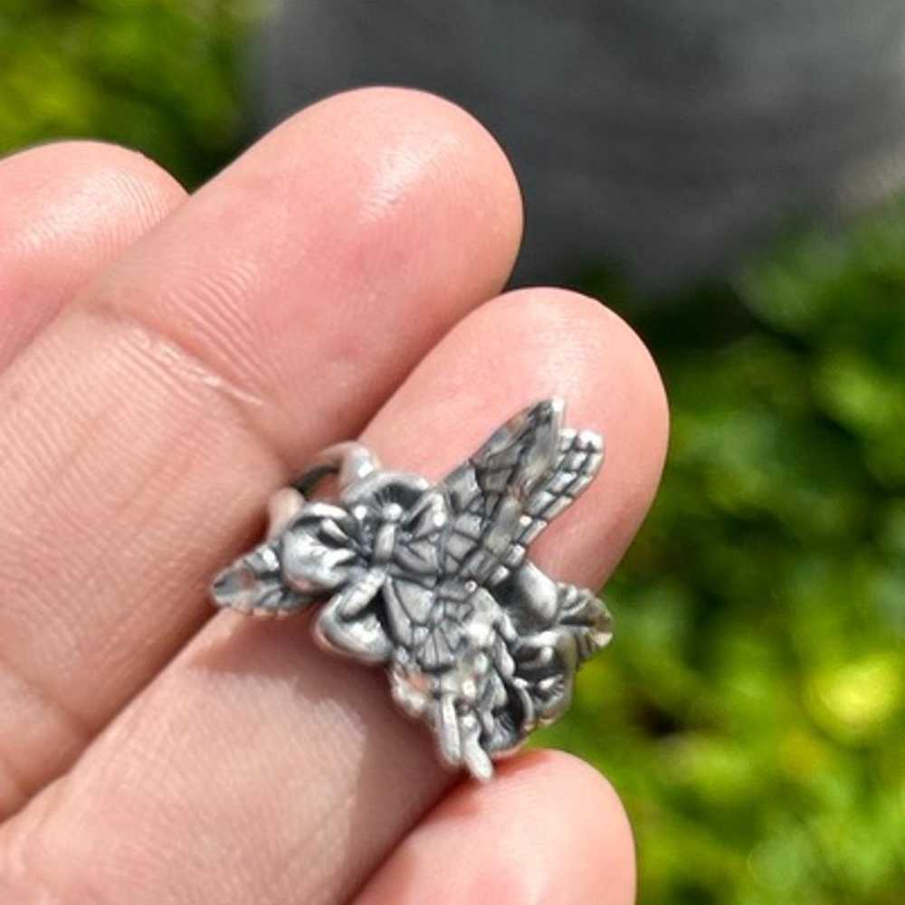 Vintage sterling silver solid butterfly fairy 3D … - image 9