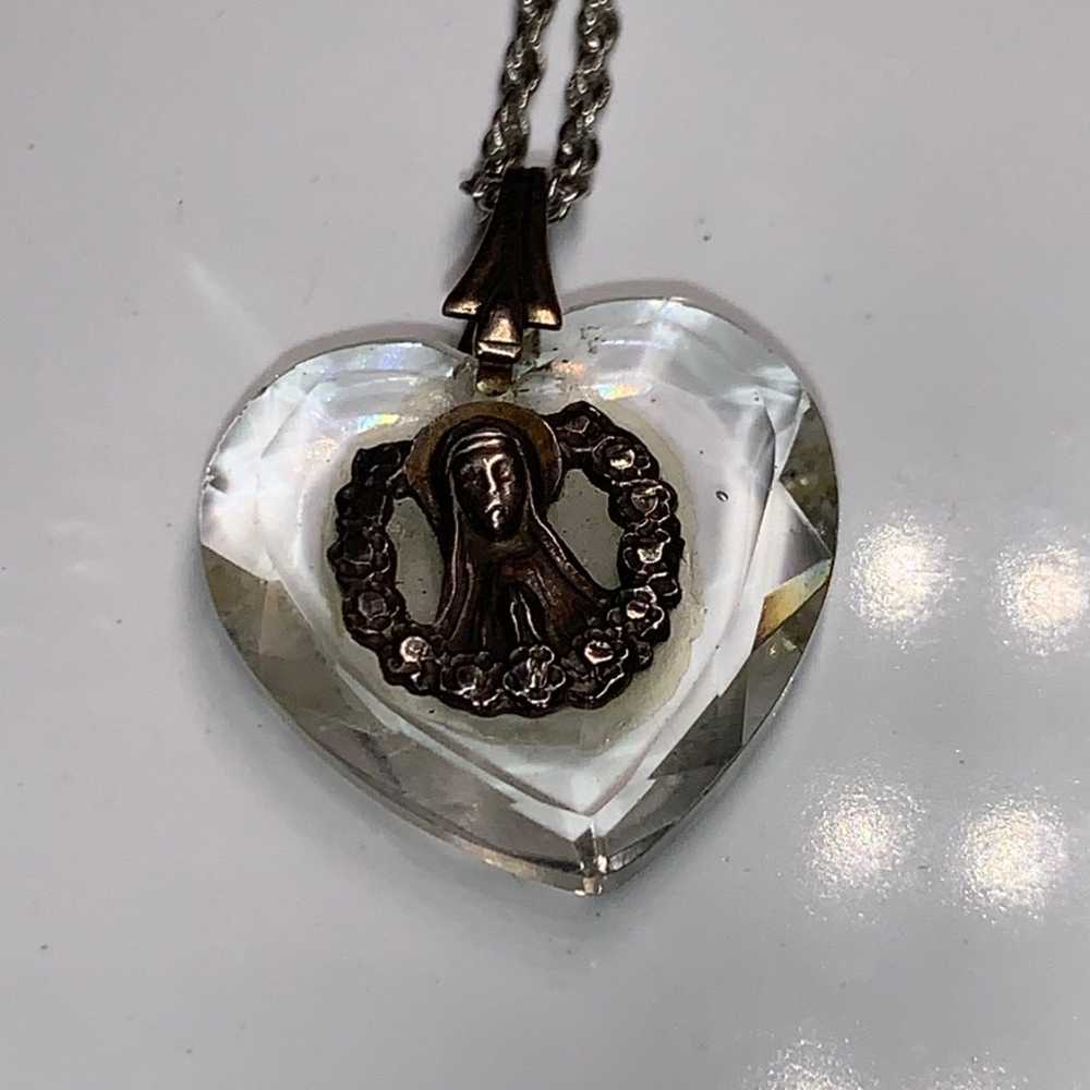 Vintage sterling silver crystal heart necklace - image 3