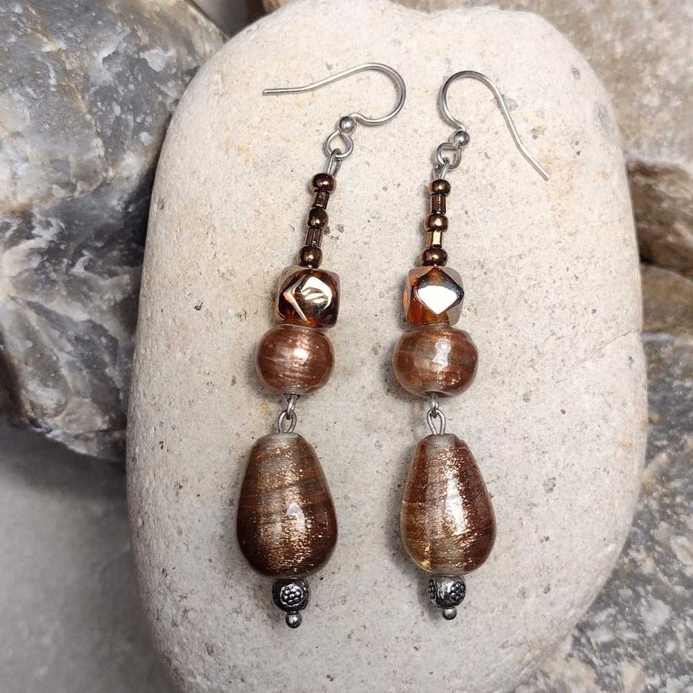 Vintage Venetian Murano Glass Bead Dangle Earrings - image 4