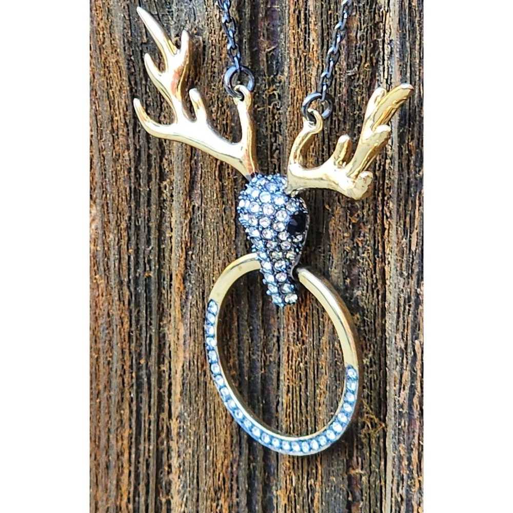 Pave Crystal Reindeer Gold-tone Pendant on Vintag… - image 1