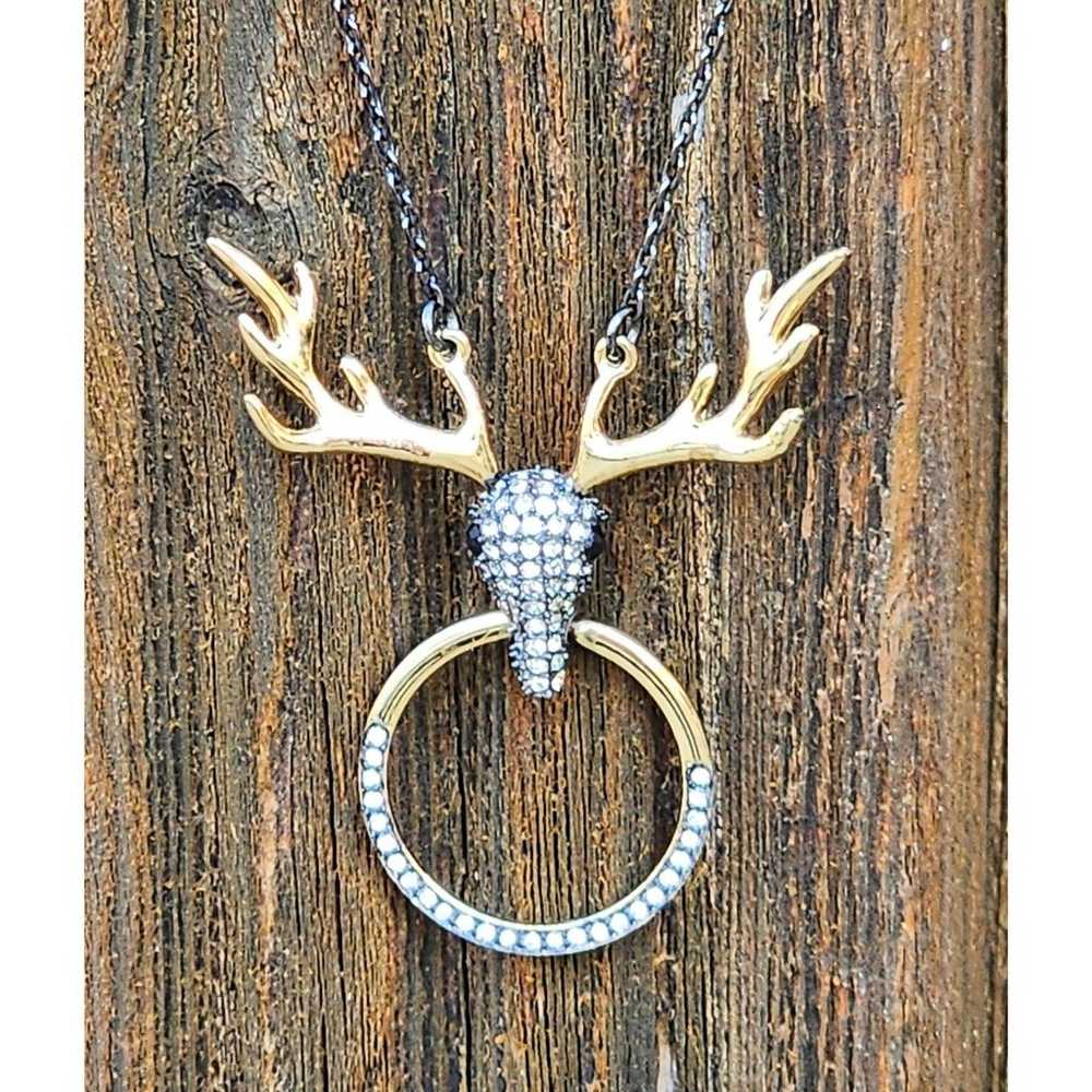 Pave Crystal Reindeer Gold-tone Pendant on Vintag… - image 3