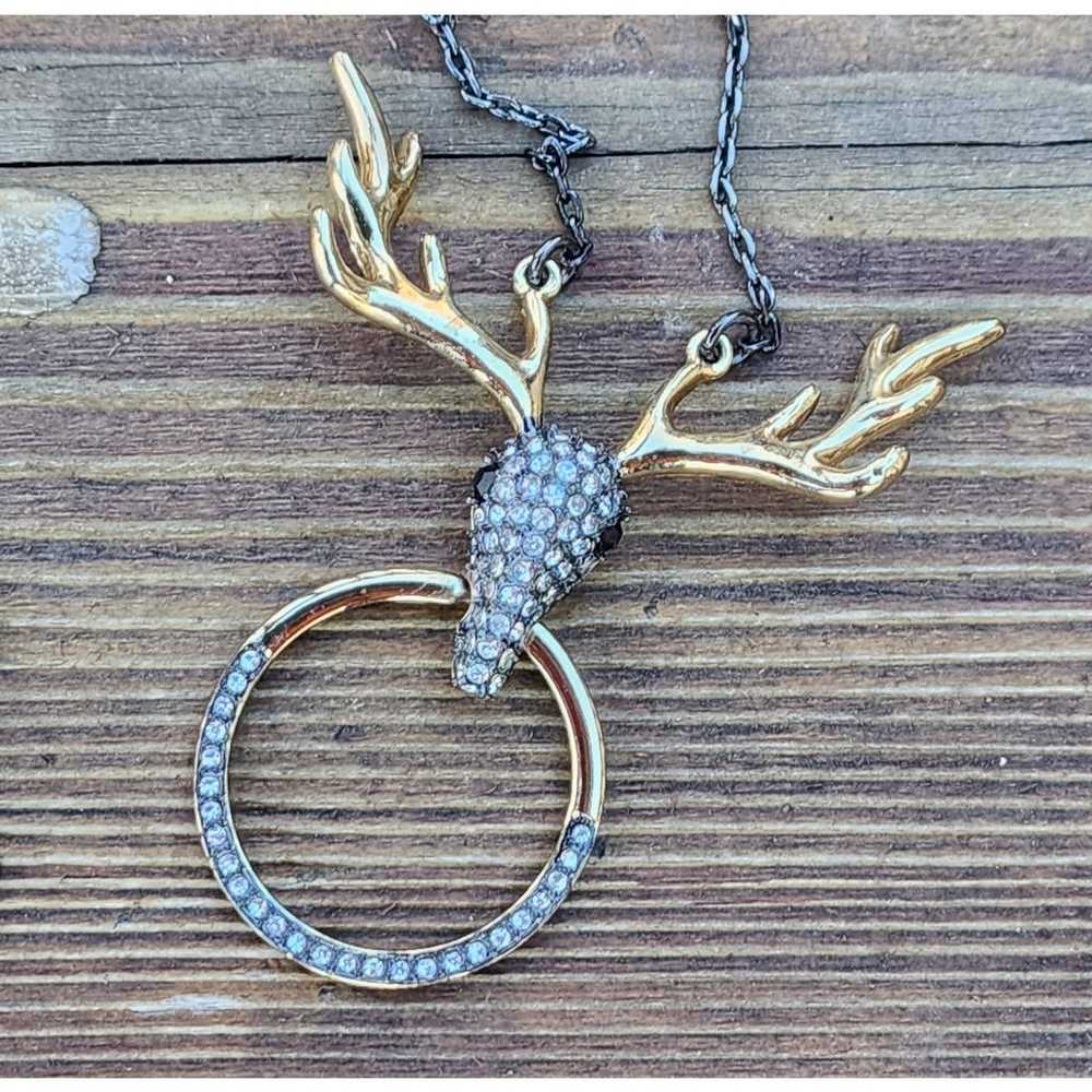 Pave Crystal Reindeer Gold-tone Pendant on Vintag… - image 4