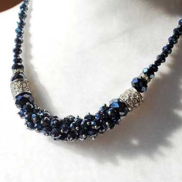 Gorgeous vintage navy blue sparkly necklace - image 1