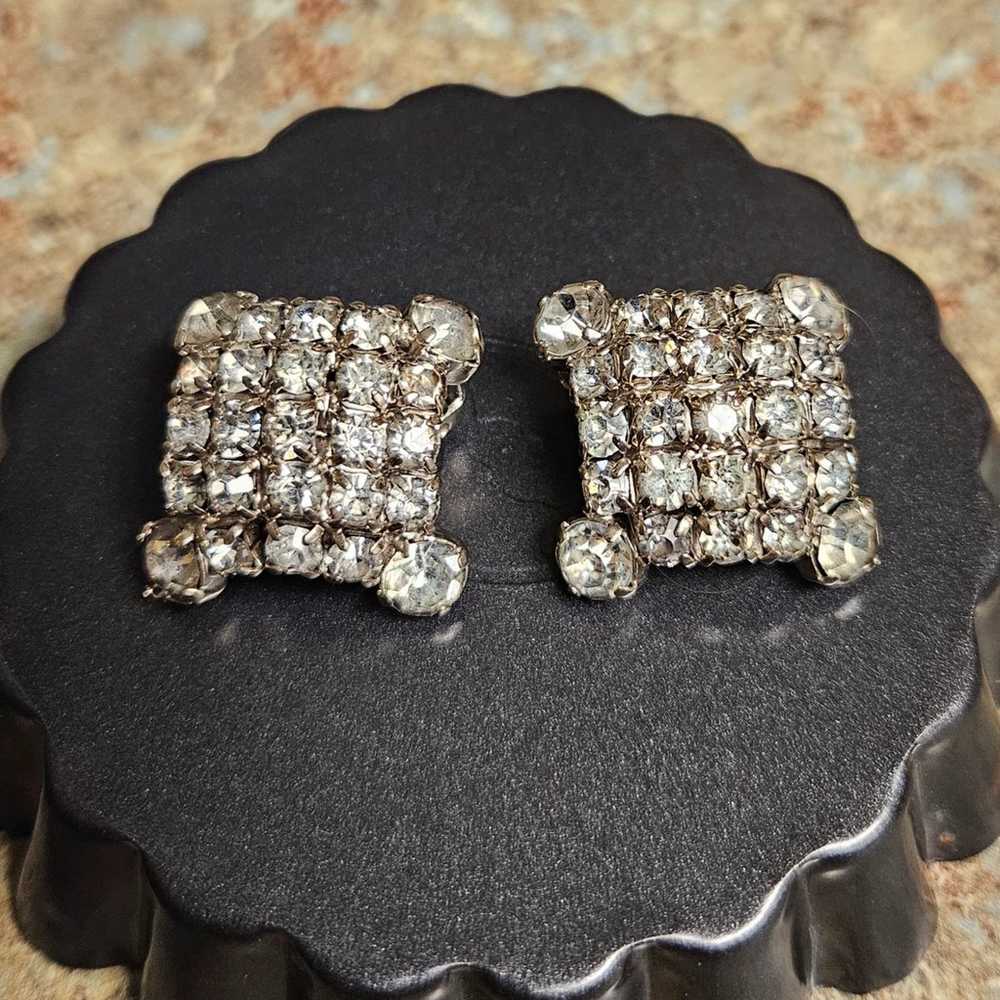 Vintage Clip-on Rhinestone Earrings - image 2