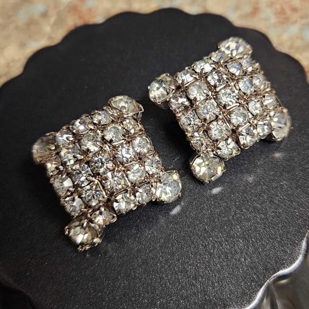 Vintage Clip-on Rhinestone Earrings - image 3