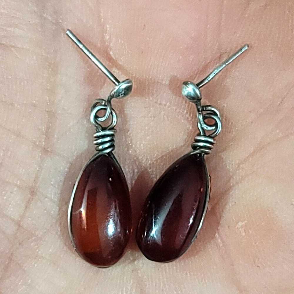 Amber Teardrop Sterling Silver Stud Earrings - image 12