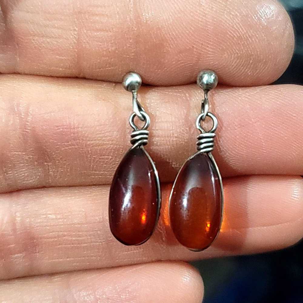 Amber Teardrop Sterling Silver Stud Earrings - image 2