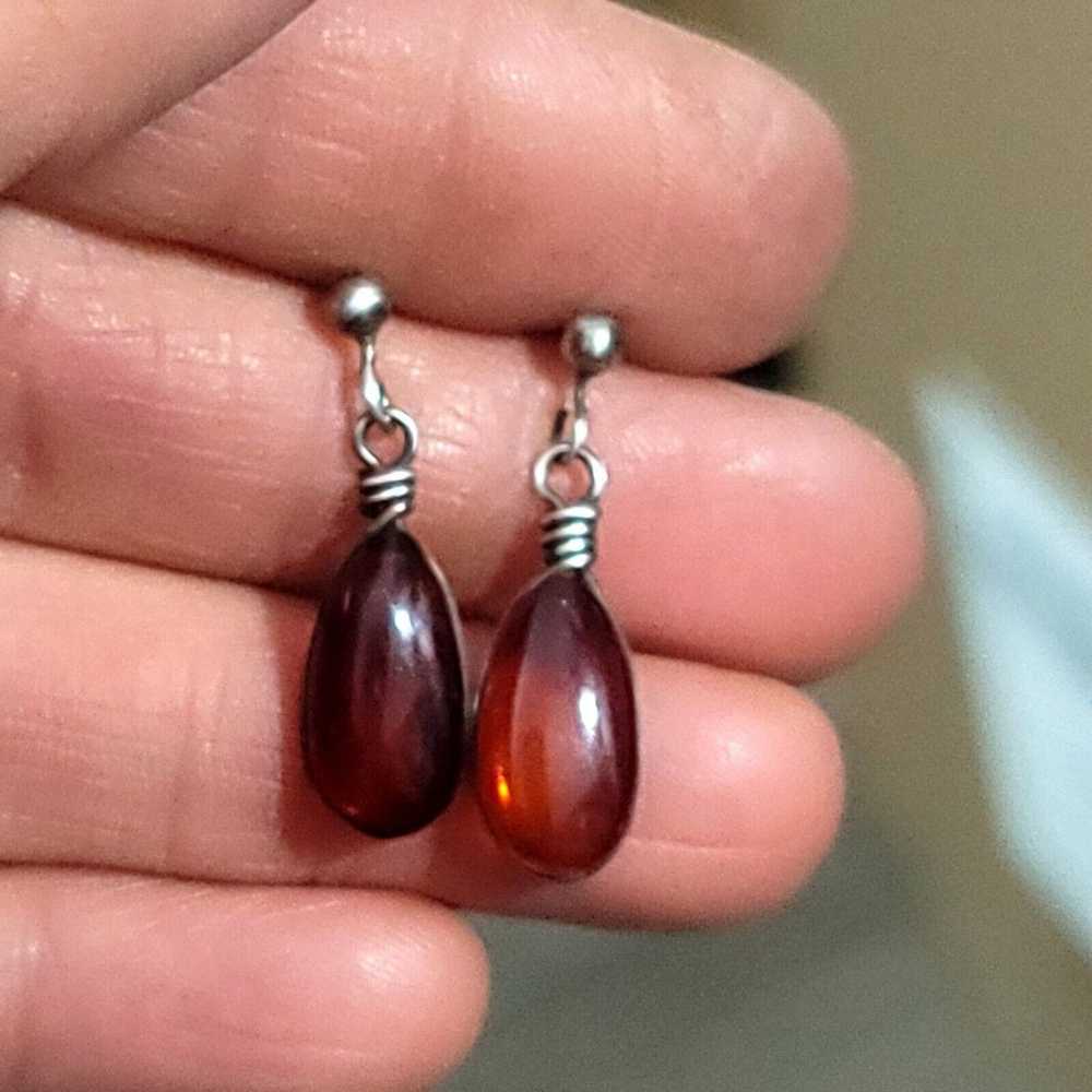 Amber Teardrop Sterling Silver Stud Earrings - image 3