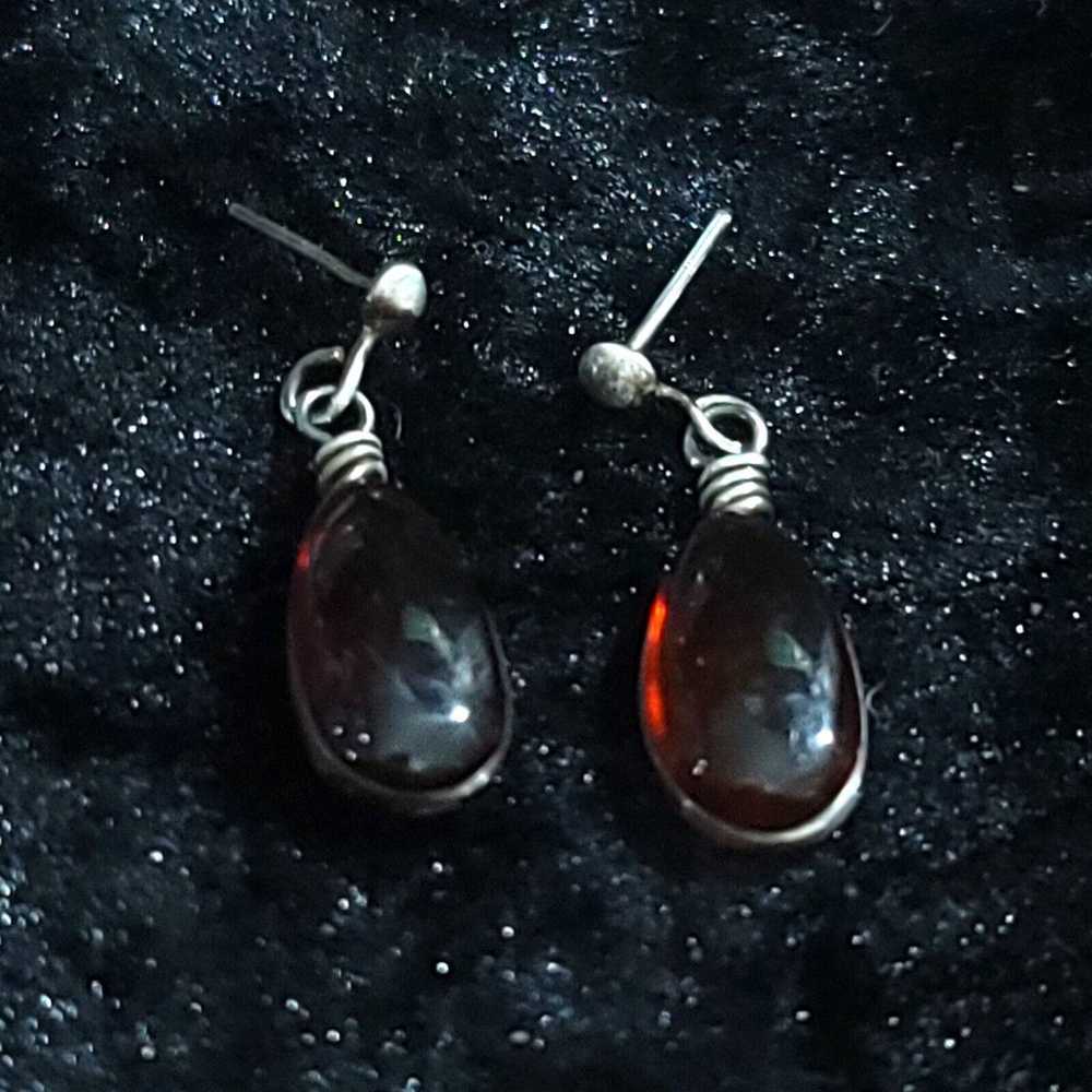 Amber Teardrop Sterling Silver Stud Earrings - image 4