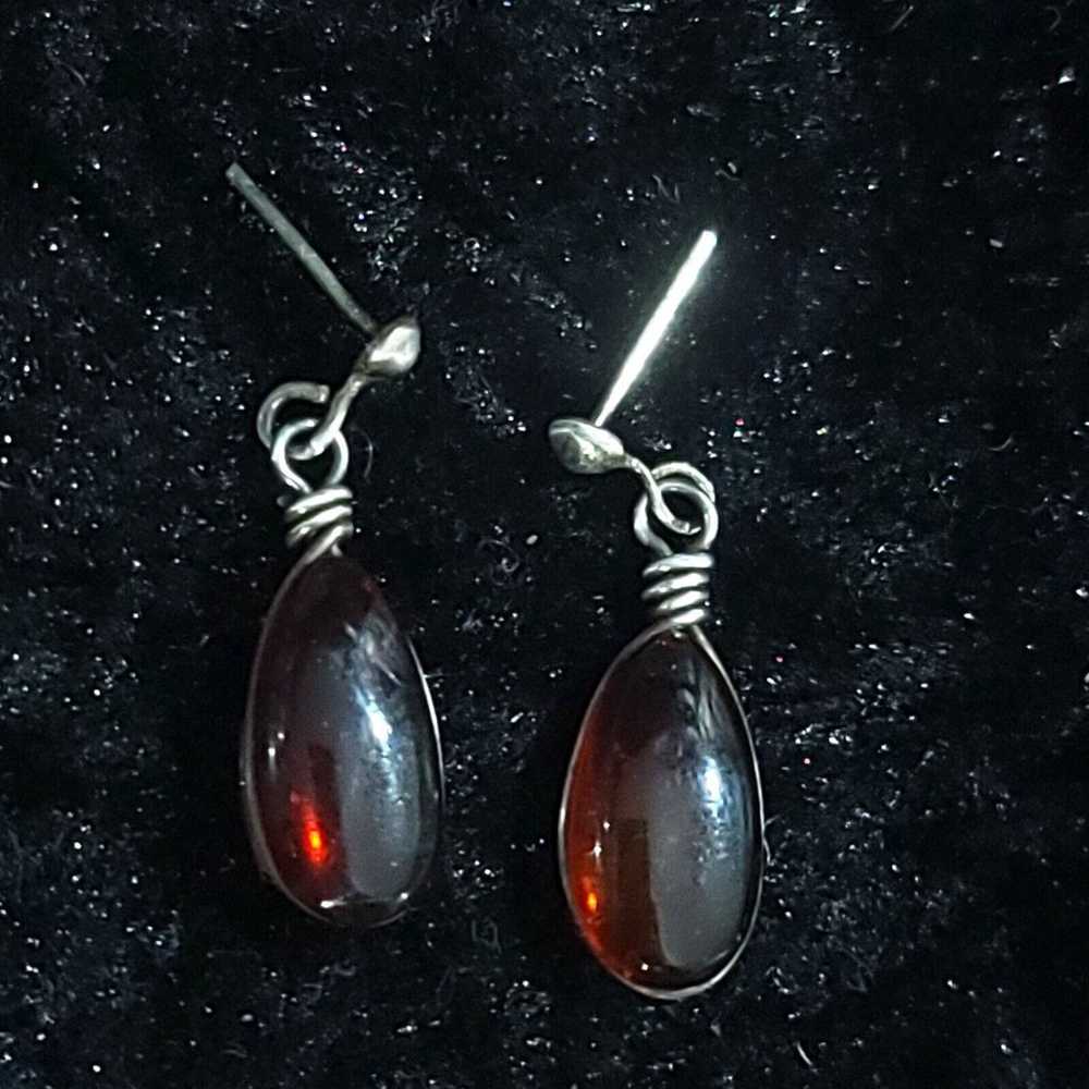 Amber Teardrop Sterling Silver Stud Earrings - image 6