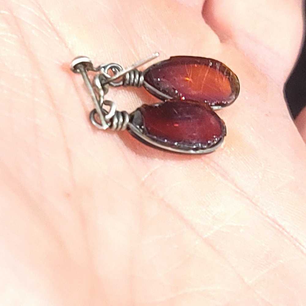 Amber Teardrop Sterling Silver Stud Earrings - image 8