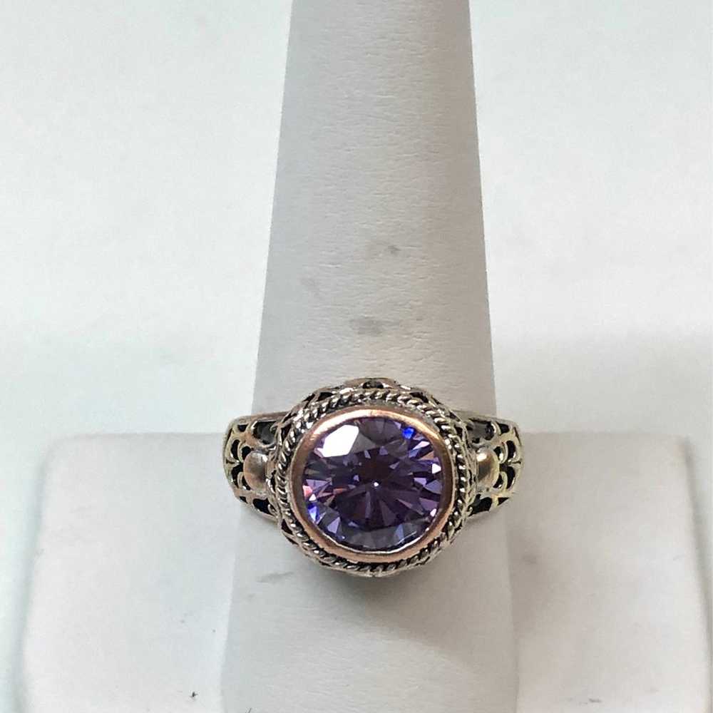 Vintage Purple Glass Crystal Mixed Metal Ring - image 1