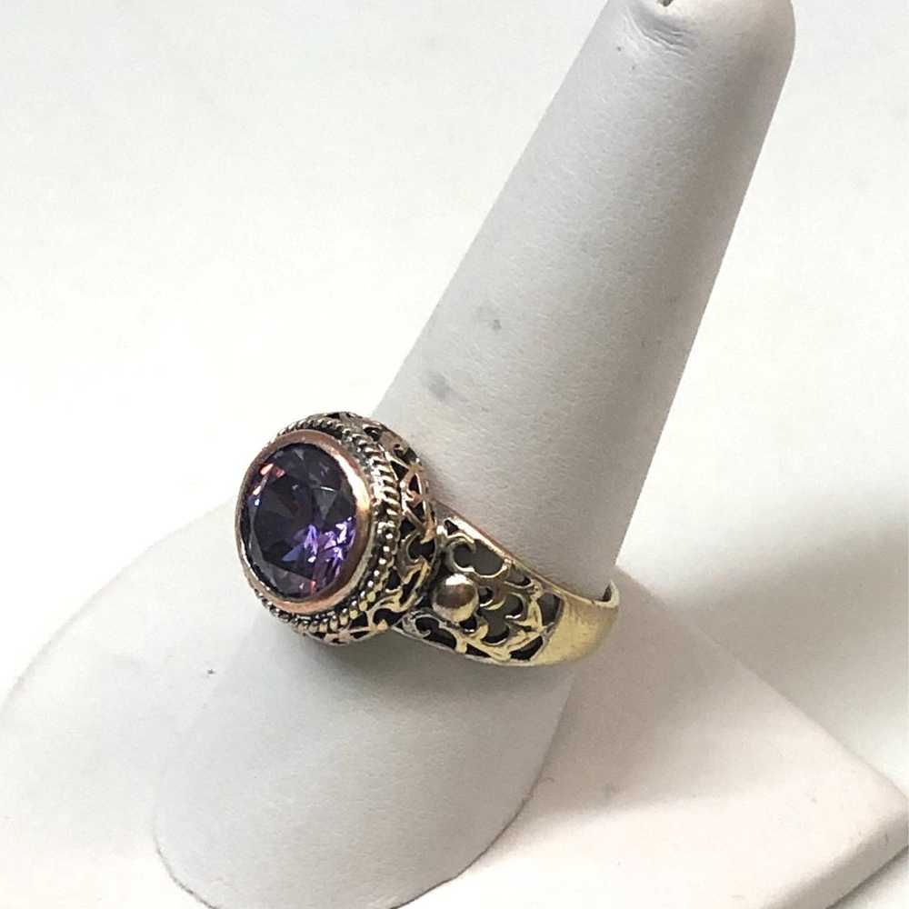 Vintage Purple Glass Crystal Mixed Metal Ring - image 3