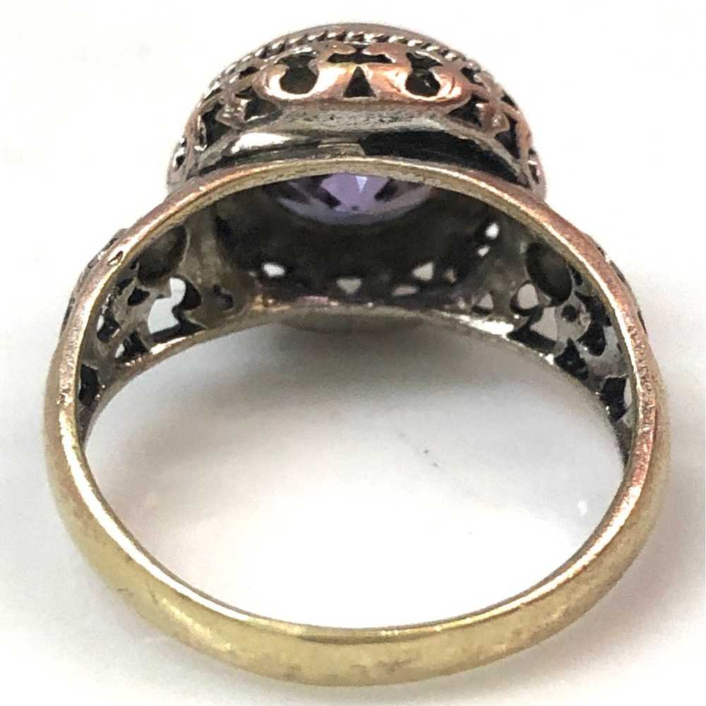 Vintage Purple Glass Crystal Mixed Metal Ring - image 6