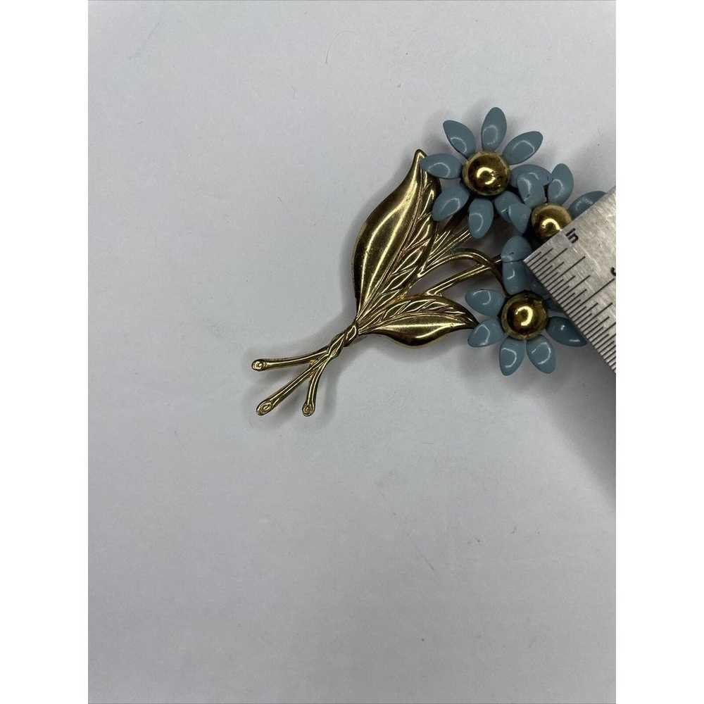 vintage brooch Blue Metal 3D flower bloom with go… - image 10