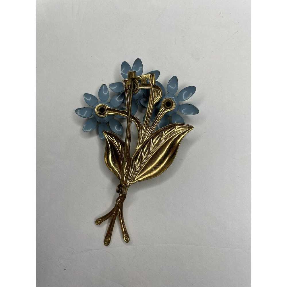 vintage brooch Blue Metal 3D flower bloom with go… - image 4