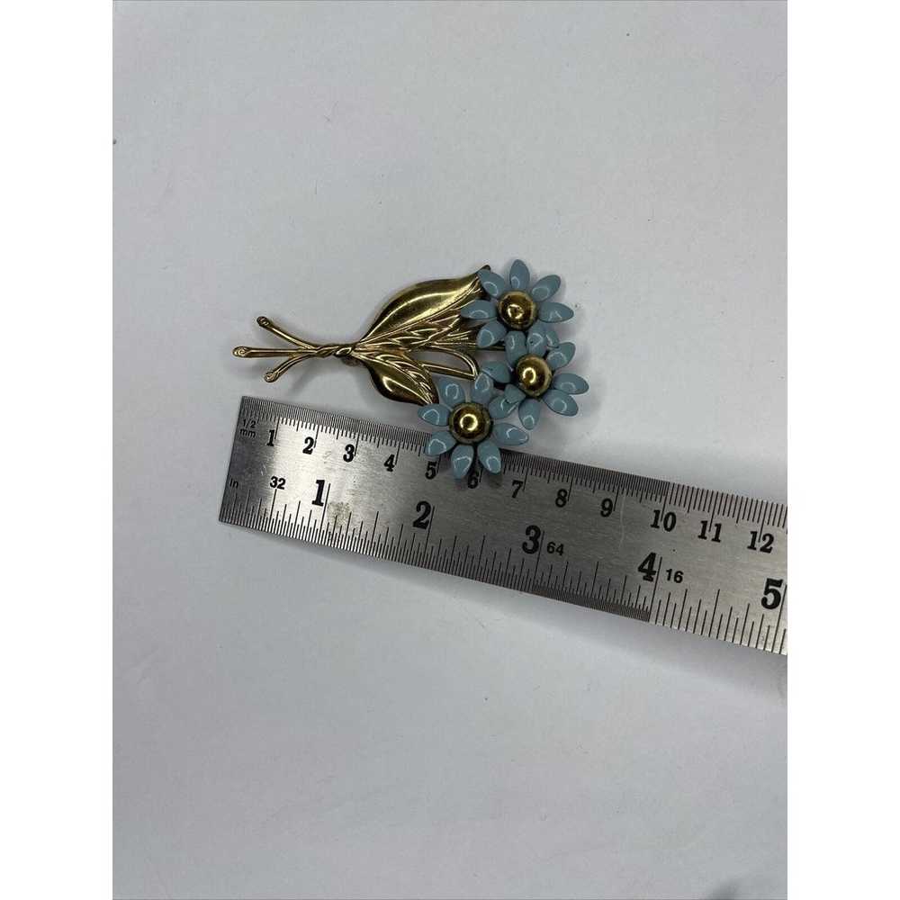 vintage brooch Blue Metal 3D flower bloom with go… - image 8