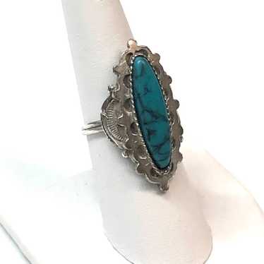 Vintage Faux Turquoise Elongated Sterling Silver … - image 1