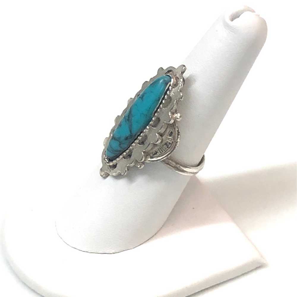 Vintage Faux Turquoise Elongated Sterling Silver … - image 3