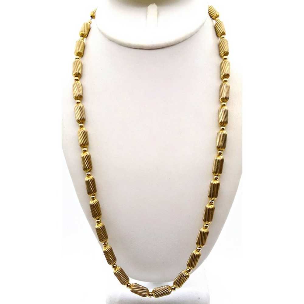 Alabaster Fluted Chain Necklace, Vintage Cylinder… - image 1