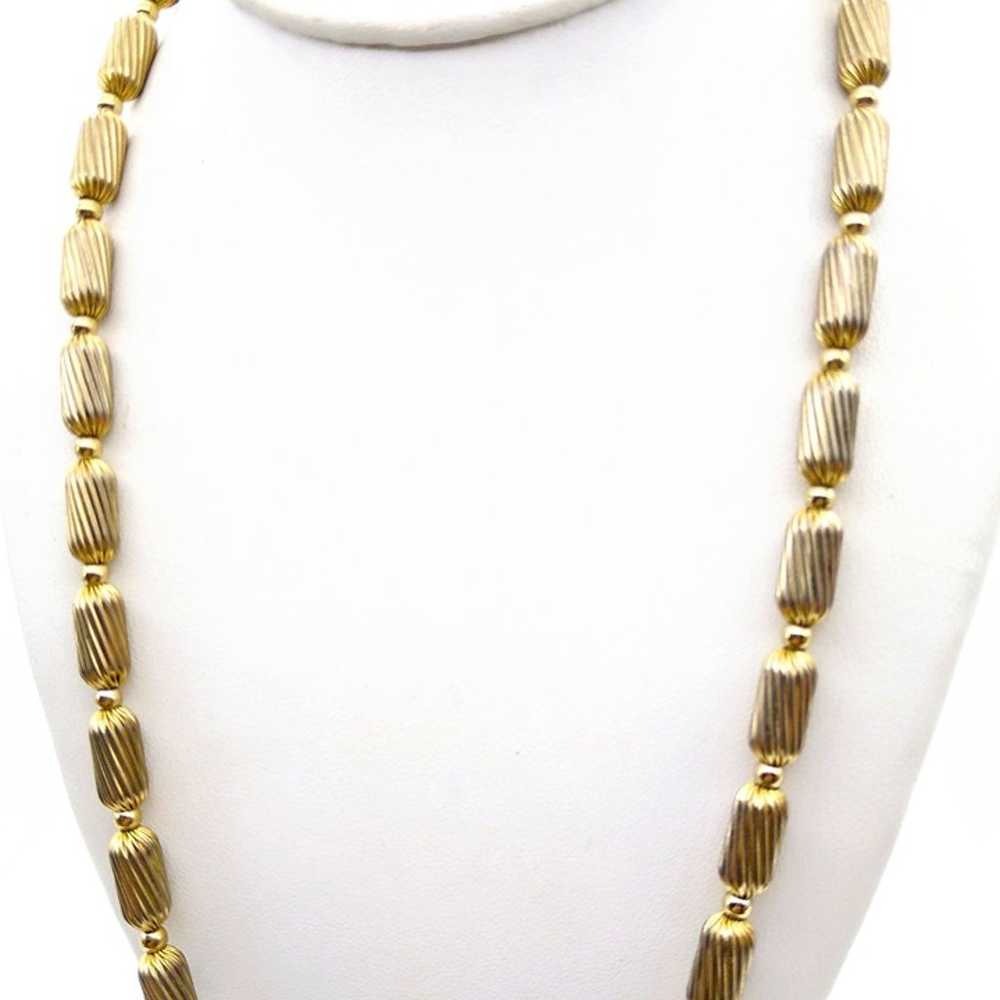 Alabaster Fluted Chain Necklace, Vintage Cylinder… - image 3