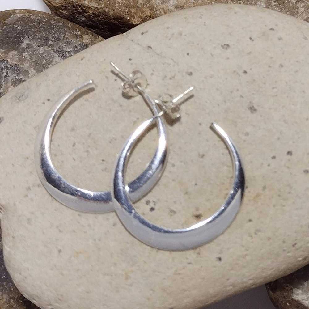 Vintage Sterling Silver Crescent Moon Hoop Earrin… - image 10