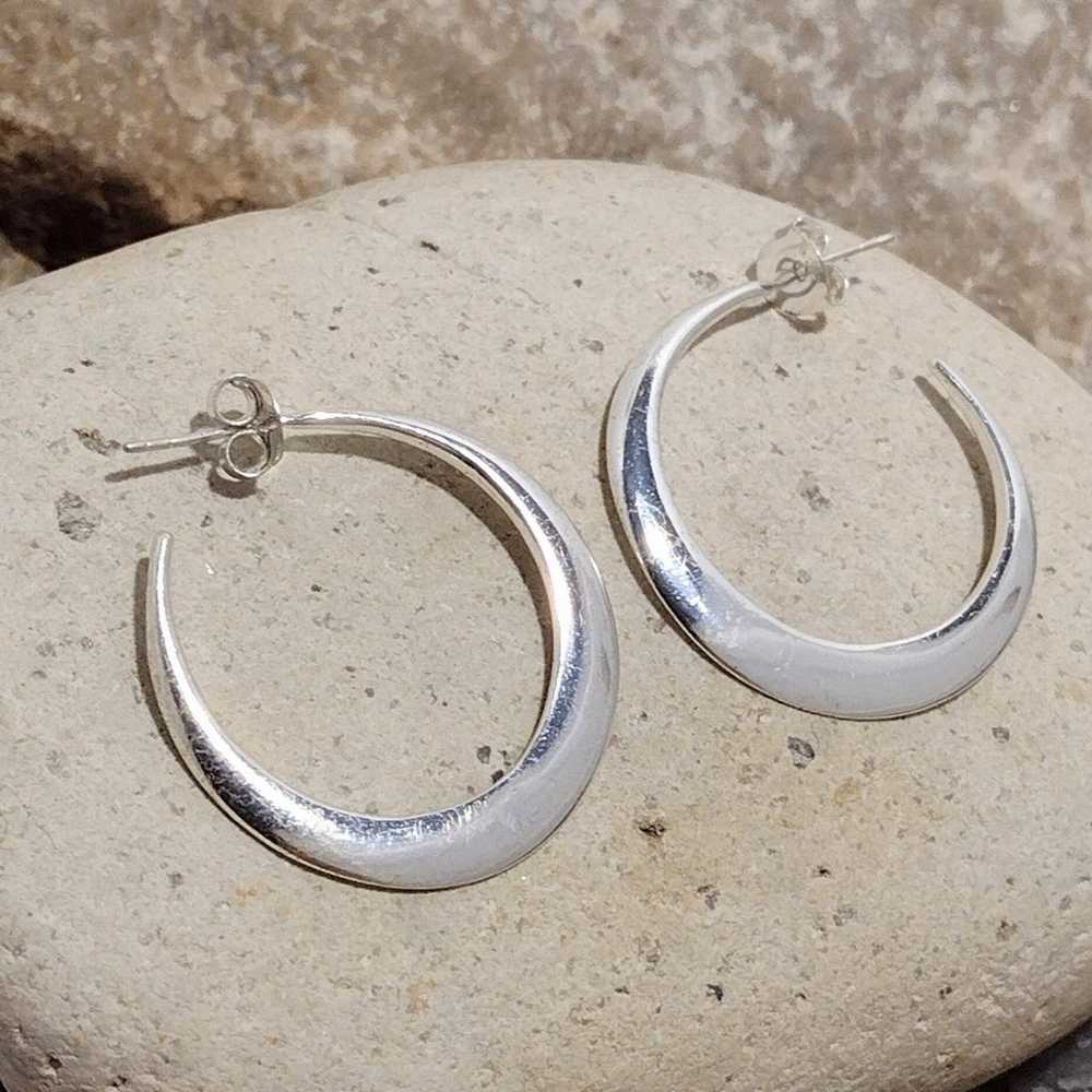 Vintage Sterling Silver Crescent Moon Hoop Earrin… - image 2