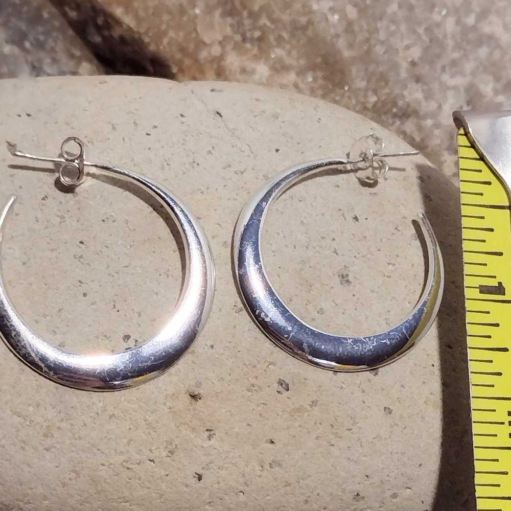 Vintage Sterling Silver Crescent Moon Hoop Earrin… - image 3